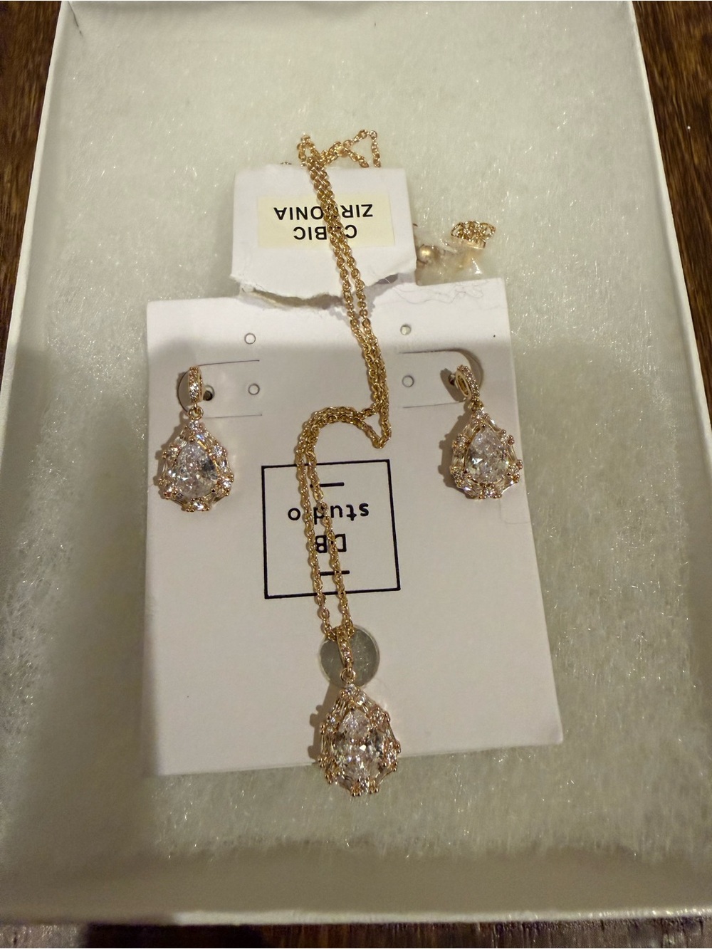 Classic Gold CZ Teardrop Necklace & Earrings Set